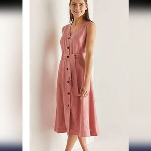 Willow & Thread Chic Pink Linen Blend Button-front A-line Dress
